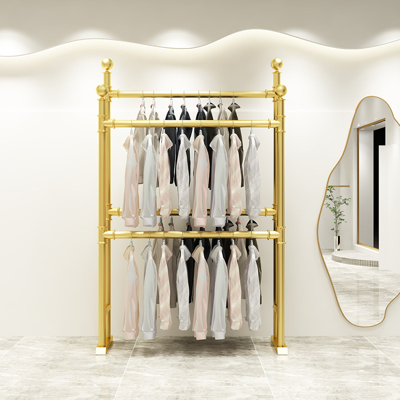 服装店展示架双排双层中岛落地女童装侧挂衣杆专用双杠龙门货架子