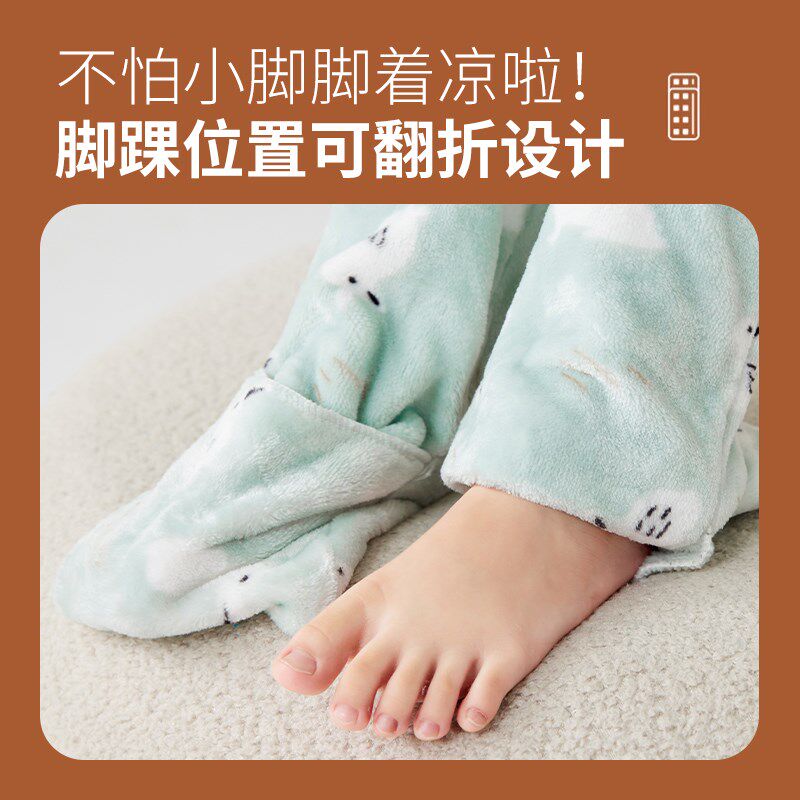 儿童法兰绒连袜睡裤护脚护肚袜子连体宝宝家居保暖暖裤包脚裤秋冬