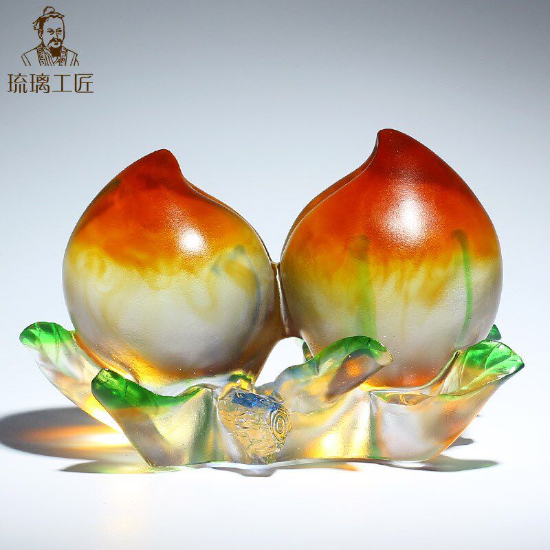高档琉璃福寿桃子摆件 客厅家居水晶装饰品祝寿长辈老人生日礼物