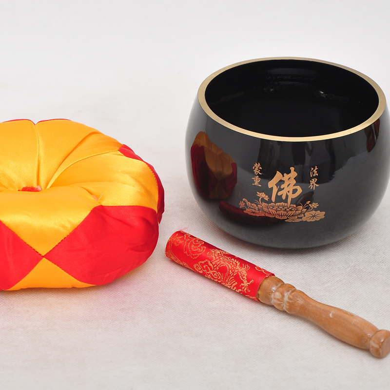 黄铜日式八吉祥铜磬莲花铜磬钵法器磬碗垫引磬长柄引庆铜庆工艺品