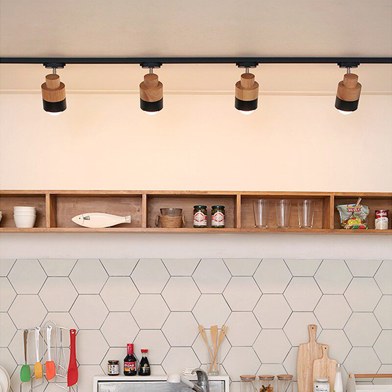 日式实木轨道灯北欧家用客厅餐厅厨房led射灯商用店铺散光路轨灯
