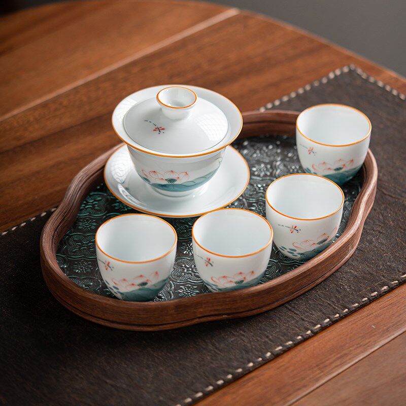 彩绘陶瓷盖碗三才泡茶碗功夫盖碗茶盅防烫大号茶碗乌龙绿茶泡茶器