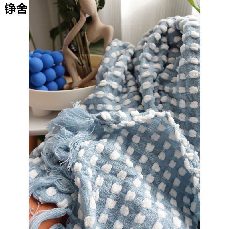 新款单法式轻奢奶油白色针织沙发毯午睡盖毯装饰毯民宿床尾毯