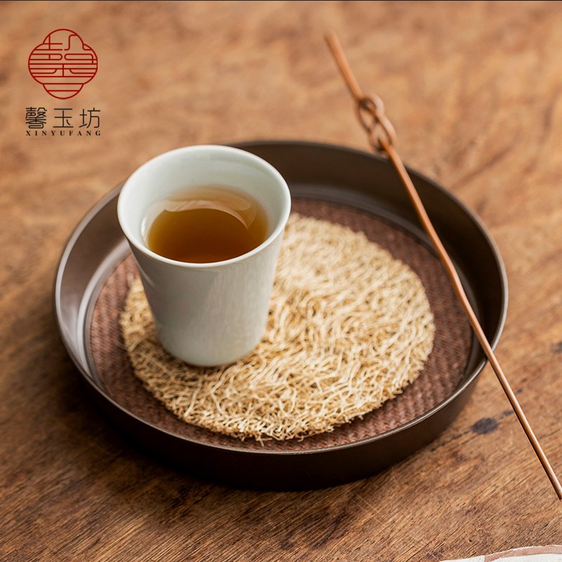 创意合金编织席面壶承竹席养壶垫圆形隔热茶托干泡盘功夫茶道配件
