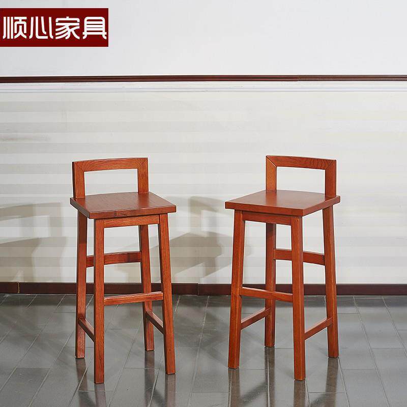 顺心家具 实木吧台桌家用高腿桌客厅吧台隔断柜红橡木美式 吧椅