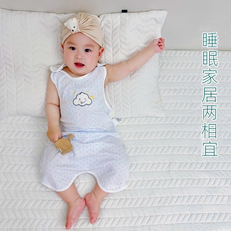 英式婴儿竹棉纤维睡袋宝宝七分短袖分腿防踢被夏薄背心无袖睡衣裙