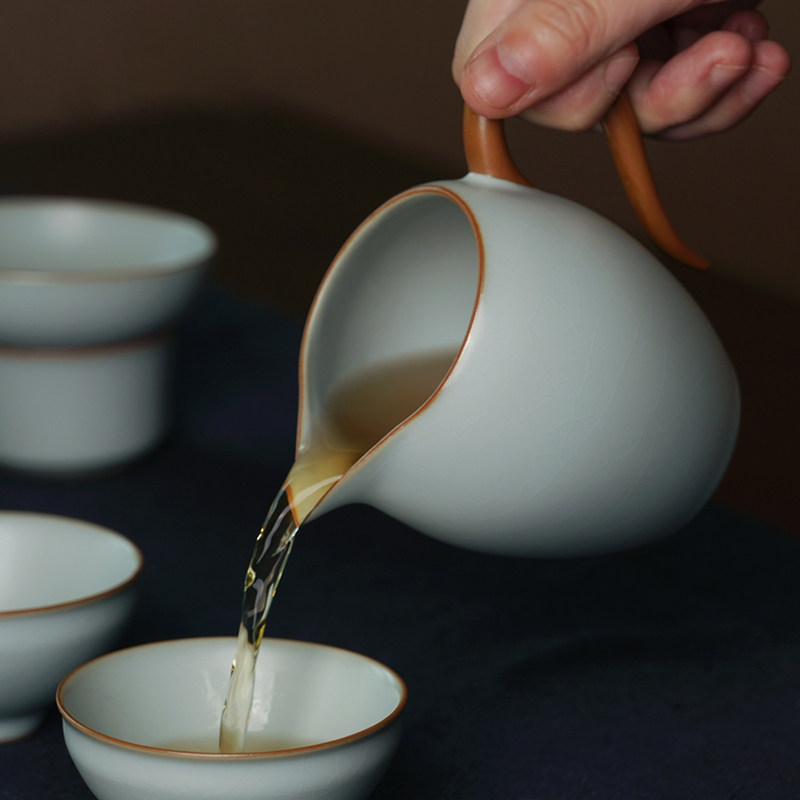 汝窑茶具套装家用景德镇汝瓷功夫茶整套茶具冰裂釉简约青瓷礼盒装