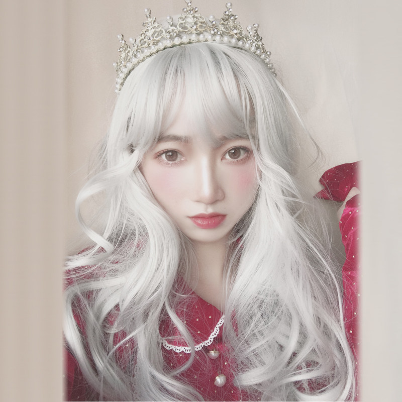 银白色假发女长卷发大波浪浅色Lolita自然全头套式cos万用整顶毛