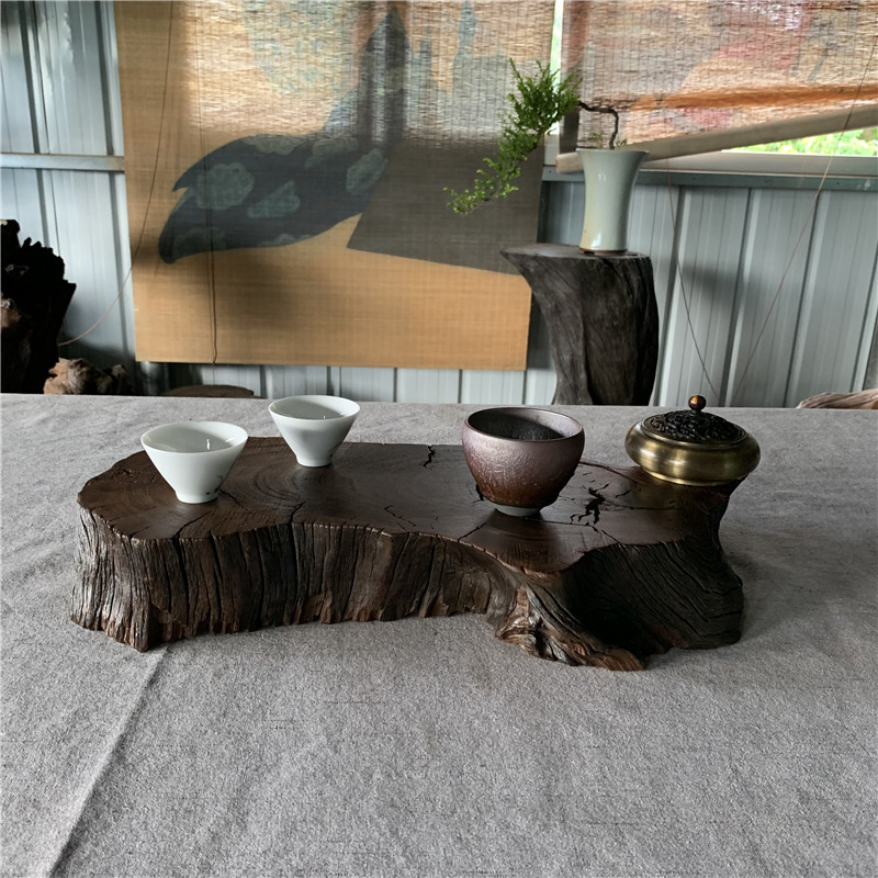 阴沉木厚垫子铁壶玻璃壶垫茶道配件千年乌木创意花盆瓶工艺品底座