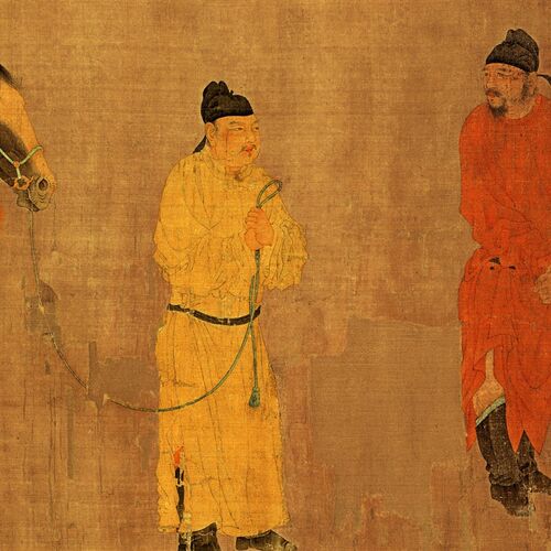 元任仁发出圉图34X221cm国画芯名家字画画心装饰高清微喷打印复制