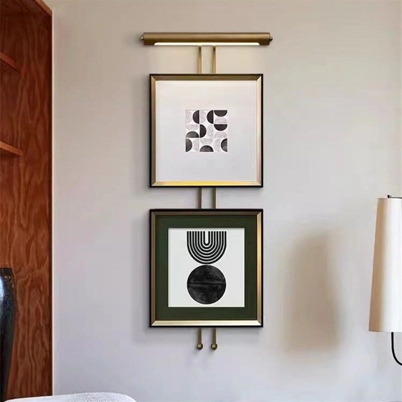 轻奢样板间挂画金属杆客厅书房玄关装饰画抽象复古墙面立体装置画