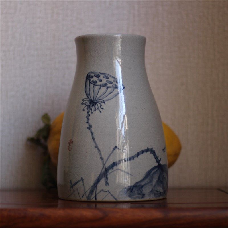 云南玉溪华宁陶青花花器花瓶摆件客厅插花陶瓷中式简约家居装饰品