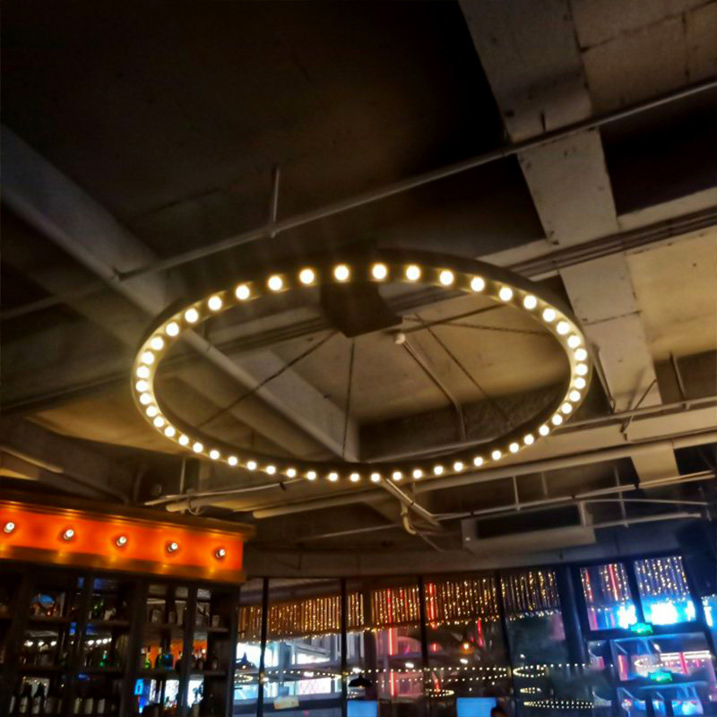 工业风音乐酒吧灯餐厅吊灯商场超市健身房灯圆形圆环圆圈定制灯具