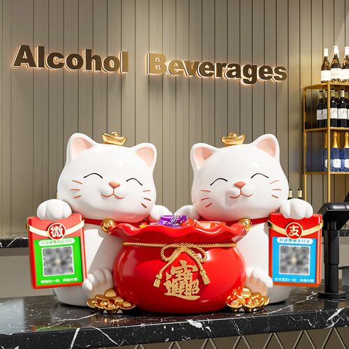 招财猫摆件新店开业大吉装饰品店铺前台吧台发财猫二维码收钱礼物