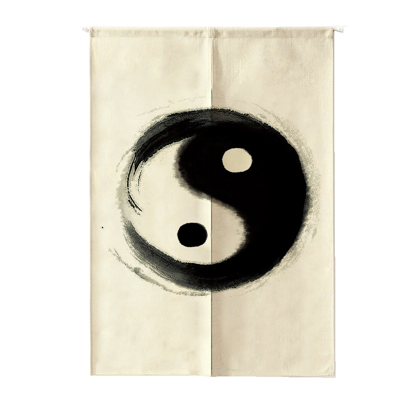 中式禅意定制门帘布艺客厅玄关布帘隔断长帘半帘装饰挂帘太极图说