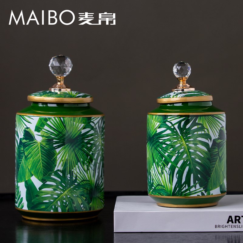 简约北欧风陶瓷罐花瓶带盖子水晶家居桌面办公桌插花装饰品