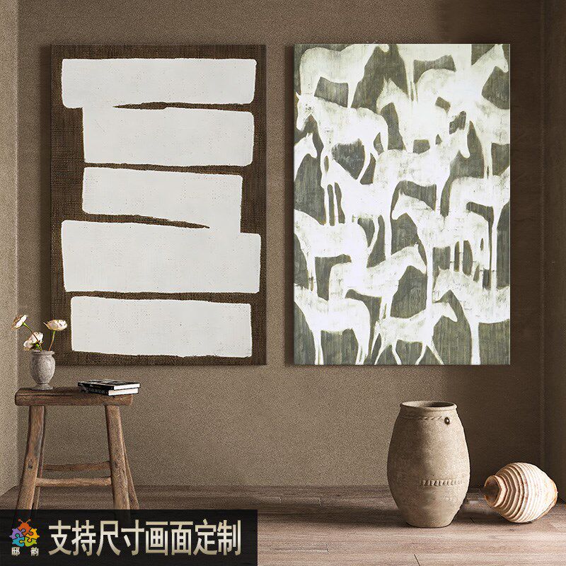 网红民酒店艺术抽象无框宿画软装油画布装饰画侘宅寂寂风竖版挂画