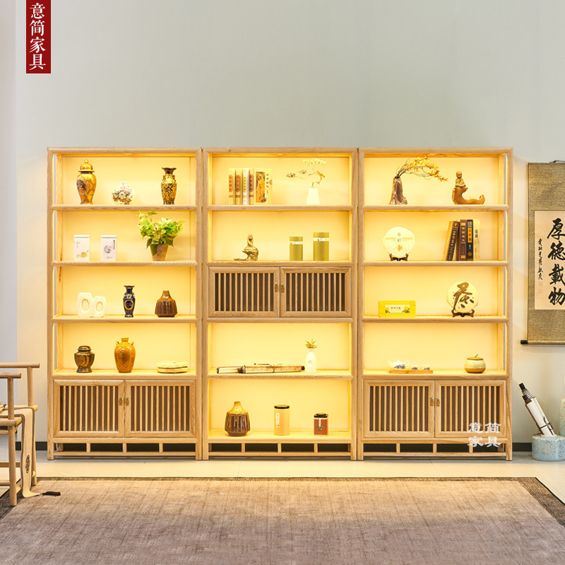 实木博古架白蜡木新中式多宝阁多层陈列置物架仿古茶叶茶室展示柜