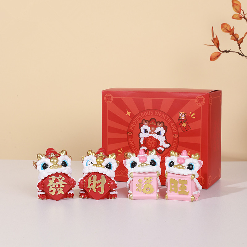国潮舞龙醒狮摆件礼盒套装工位桌面摆件家居饰品创意喜庆新年礼品图片