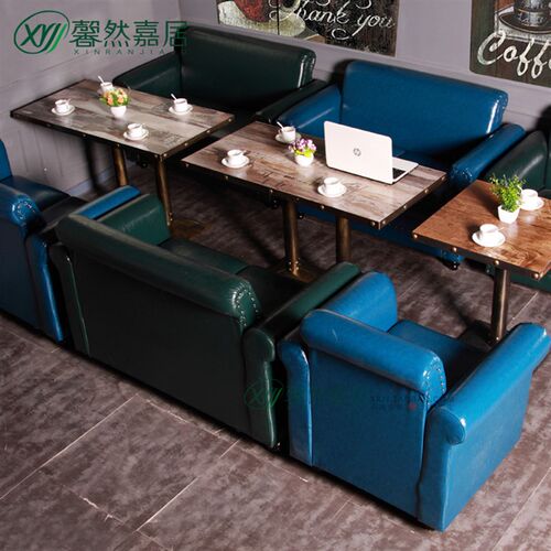 定制北欧咖啡厅沙发卡座桌椅 西餐厅奶茶甜品店实木沙发桌椅组合