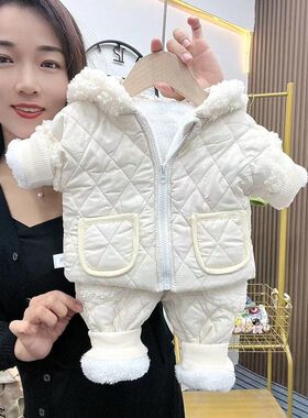 男宝宝冬装棉衣套装加厚0-1岁2两件套分体衣服女童秋冬季外出棉服