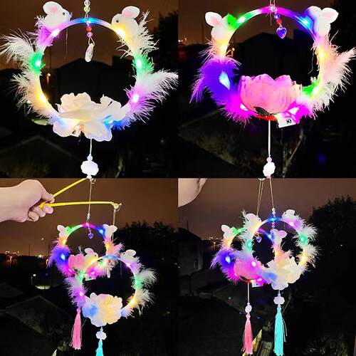 春节闪光花灯兔子玉兔炫彩元旦发光手提灯笼夜市摆摊儿童手工灯笼