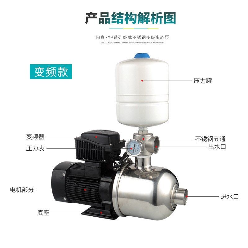 阳春卧式不锈钢离心泵 多级清水泵自来水管道增压泵变频恒压水泵