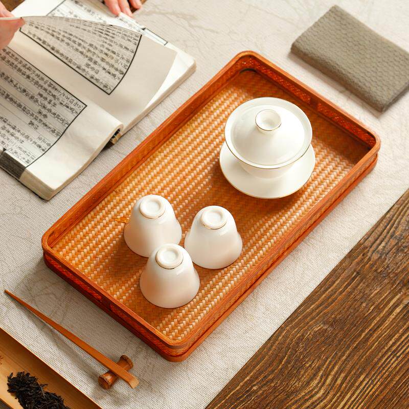 大漆竹编茶盘仿古托盘奉茶盘茶具收纳盘日式茶具壶承干泡台茶水盘