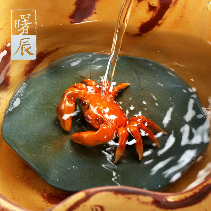 紫砂茶宠变色螃蟹茶宠物茶台茶玩茶盘摆件精品可养创意茶具配件