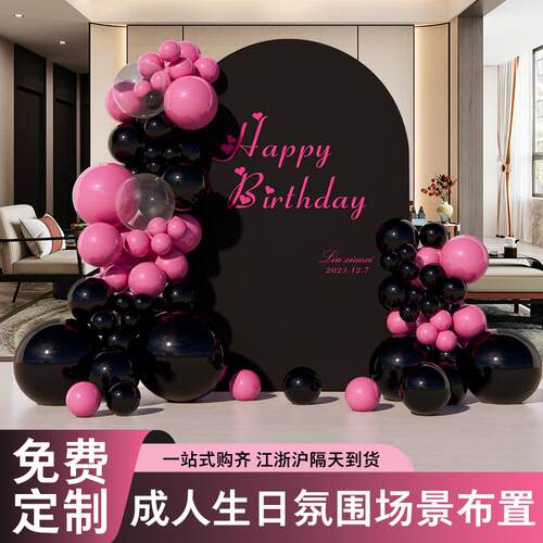 女生网红黑粉十八18岁成人礼生日布置场景装饰女友气球背景墙kt板
