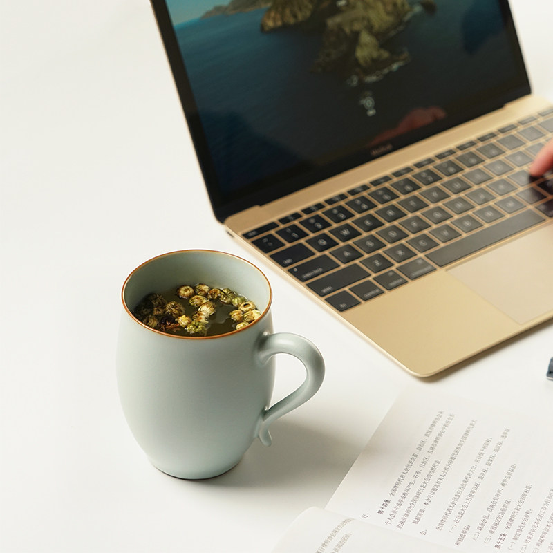 汝窑马克杯大容量复古办公室杯子陶瓷景德镇水杯开片茶杯生日礼物