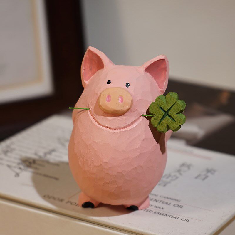 猪大哥也是懂浪漫滴手工木雕摆件可爱桌面装饰品生日情侣礼物