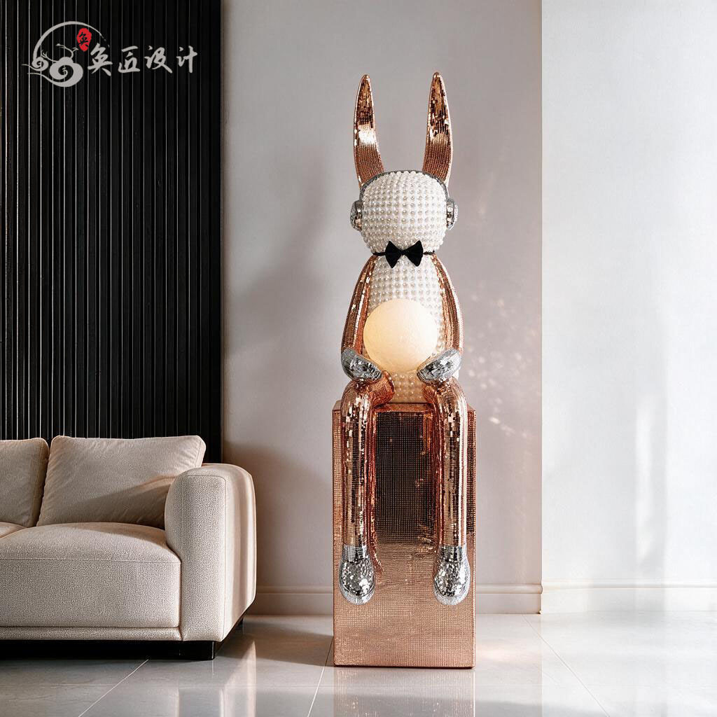 高级感迎宾雕塑抽象长耳大兔现代创意轻奢售楼处装饰坐姿落地摆件