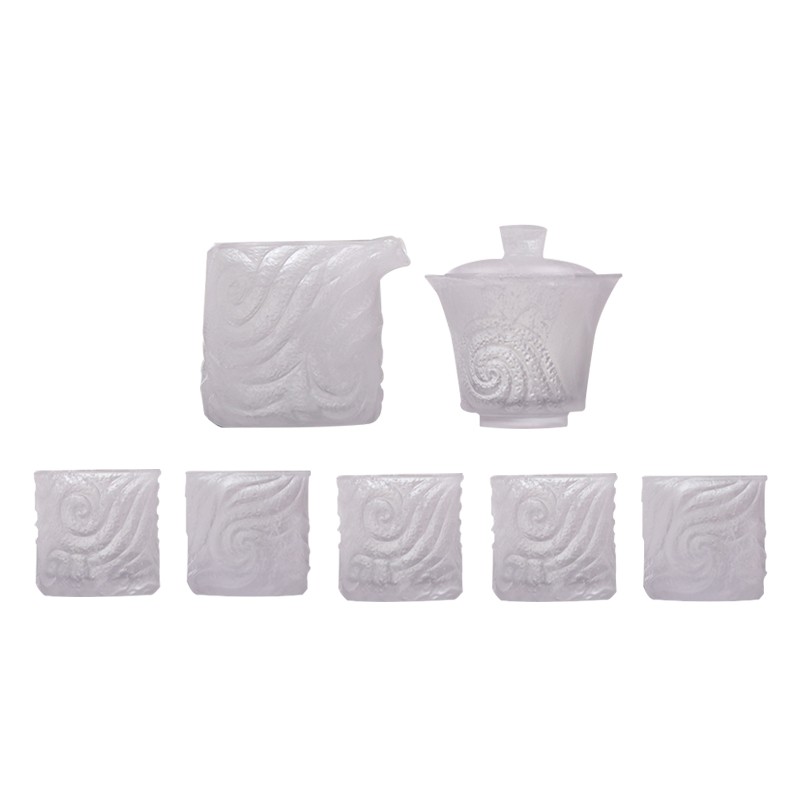 心缘堂 琉璃茶器【行云流水套装】盖碗公道品茗杯功夫杯琉璃茶具