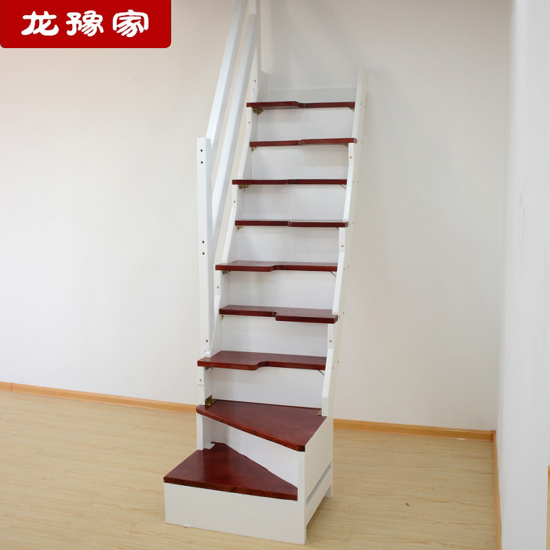 简约梯子楼梯室内家用木楼梯扶手实木家用错步木质楼梯阁楼楼梯