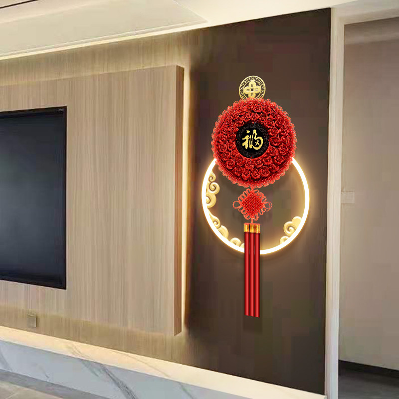 玄关福字挂画立体实物中国结走廊尽头led灯装饰画高级感发光壁画