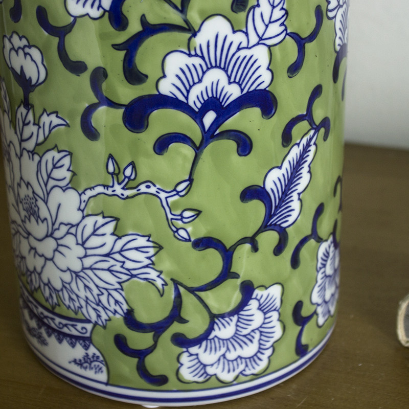中式陶瓷花瓶新中式青花瓷花器手绘古典中国风茶室玄关绿色摆件
