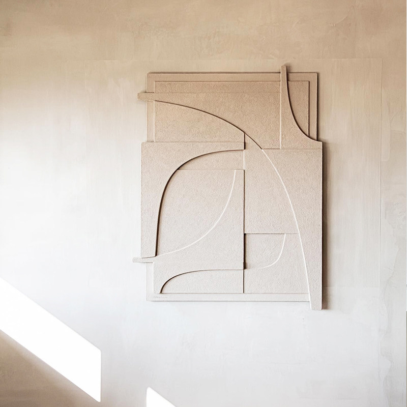 手绘侘寂风客厅装饰画玄关挂画3d立体木雕实物画设计师样板间定制