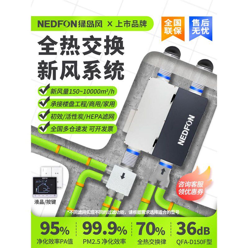 绿岛风新风机中央全热交换新风系统商用双向流换气家用空气净化器