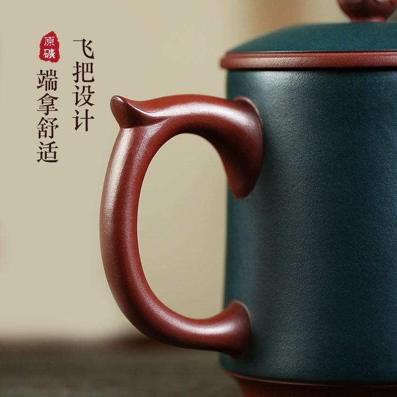 宜兴紫砂杯纯手工彩绘紫砂茶杯高端办公家用大容量男女士款泡茶杯