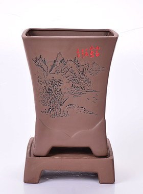 陶瓷紫砂花盆兰花盆 创意盆景盆特大号花盆四方粉浆千同花盆