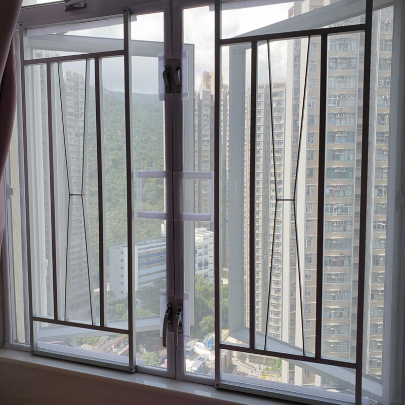 港式公屋防猫跳窗自装封窗网 宠物防逃防蚊虫浅灰色贴面网