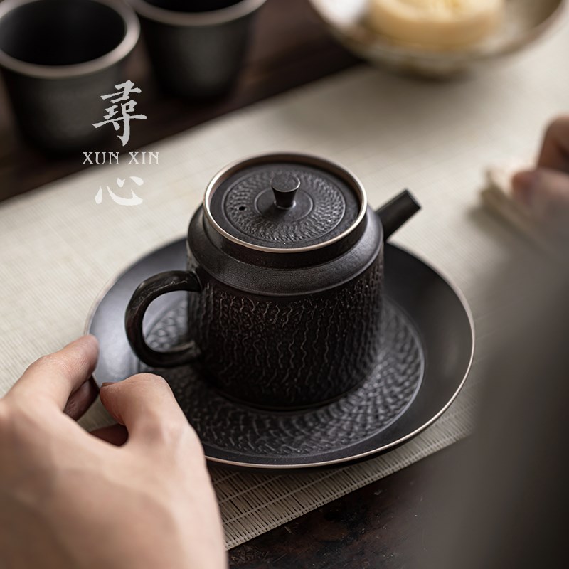 寻心银黑鎏银乾坤壶复古中式手工跳刀陶瓷泡茶壶家用功夫茶具茶壶