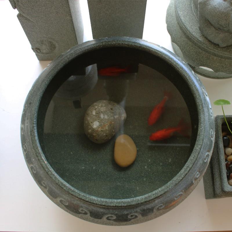 石头花盆圆形桌面绿植青石器室入花卉天然青石盆景花瓶石材小鱼缸