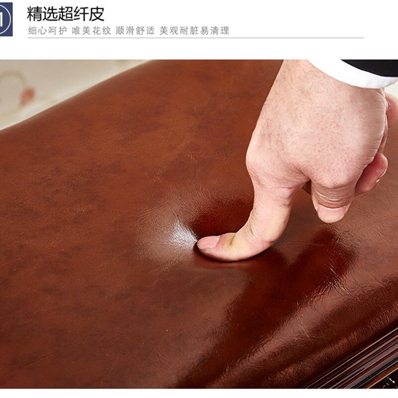 欧式古典梳妆凳 深棕色皮革面家用圆凳 中式雕花小方凳塑质凳