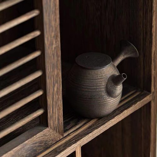 手工复古铁釉茶壶单壶侘寂风鎏金釉功夫茶具正把壶手捏壶日式风