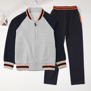 男童棒球服灰色拉链外套英伦风春秋季儿童女童小学生校服运动套装