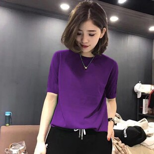 大码女装胖mm打底衫春秋冬季新款针织衫五分袖遮肉毛衣中袖上衣潮