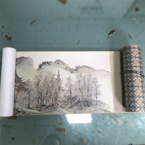 清 溥儒 山水图名家工笔山水风景建筑长卷画高清微喷复制学习临摹