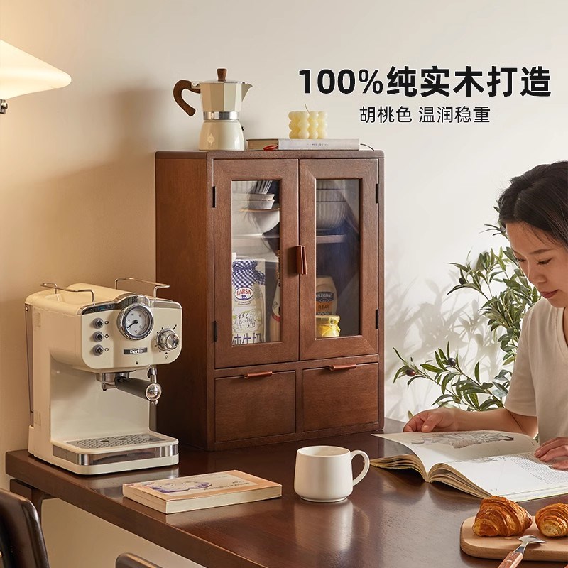 全实木置物架杯架厨房餐边柜墙壁柜家用餐桌台面储物桌面手办架子